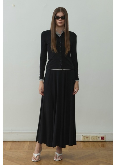 Suud Collection Siyah Kate Dökümlü Uzun Etek
