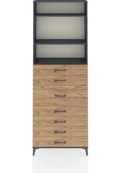 Arges Dolap 3 Raflı 7 Çekmeceli 88x30x243 Antrasit-çam Antrasit