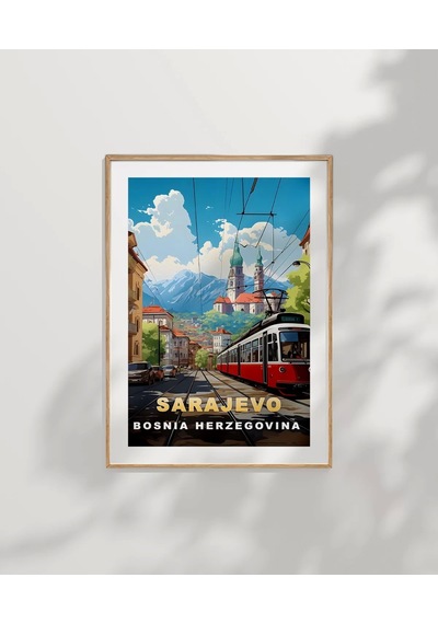 Çerçevesiz Poster Dağların Gölgesinde Sarajevo Şehir Manzarası