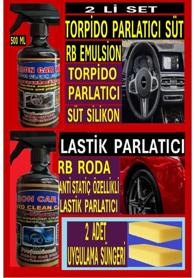 Lastik Parlatıcı 500 Ml+ Torpido Parlatıcı Süt Silikon 500 Ml + 2 Adet Uygulama Süngeri