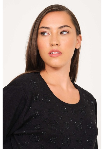 Kristal Taş Hotfix İşlemeli İtalyan Yün Bluz 001