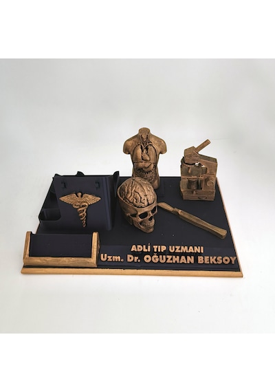 Kişiye Özel Adli Tıp Uzmanı Masa İsimliği Ve Kartvizitlik Siyah - Altın