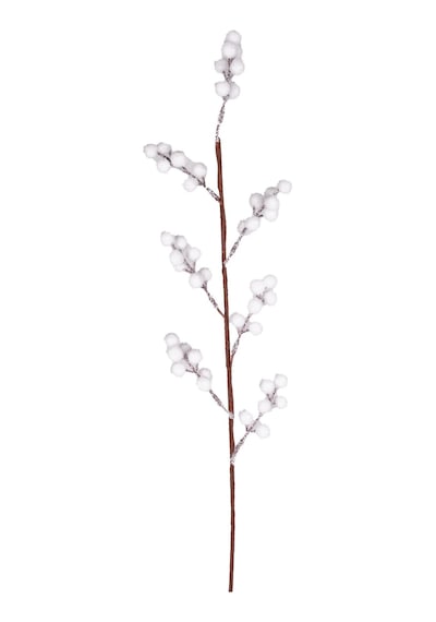 Yılbaşı Çiçeği Pike Kar Efektli Berry Dalı Beyaz 75 Cm