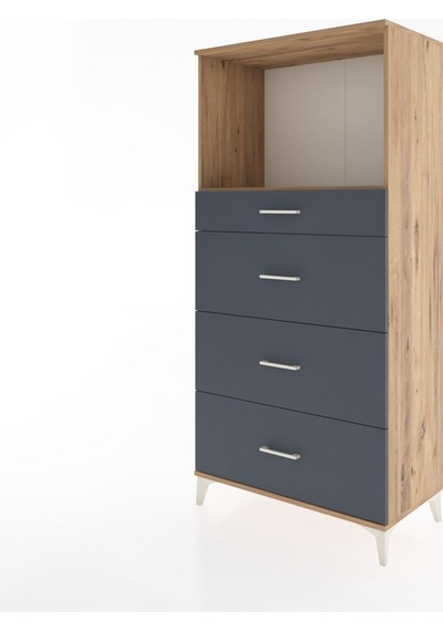 Hyperion Dolap Tek Raflı 4 Çekmeceli 88x44x182 Çam-antrasit Çam