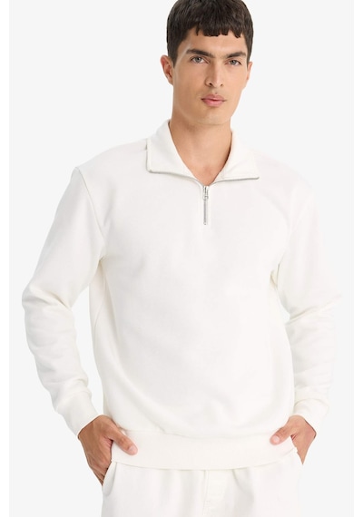 Defacto Regular Fit Dik Yaka Yarım Fermuarlı Basic Düz Sweatshirt X7405az25auwt32 Beyaz