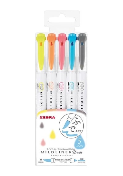 Zebra Mıldlıner Fırça Uçlu Fosforlu Kalem 5'li Wft8-N-5C