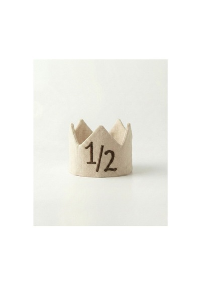 1/2 Half Birthday - Yarım Yaş Nakışlı Bebek Tacı - Half Birthday Tacı - Kahve/krem +0