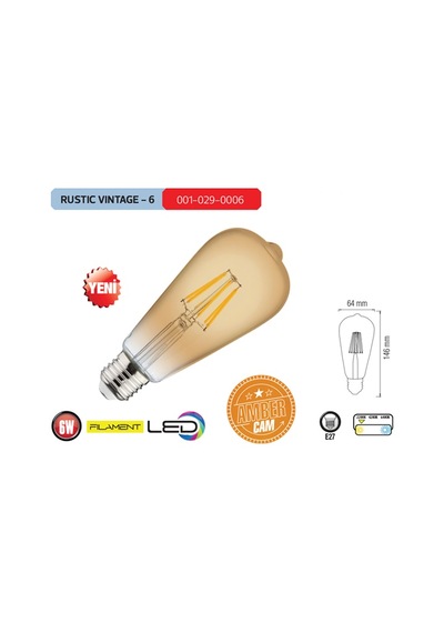 Horoz Rustıc Vıntage-6 Led Edıson 6w Ampul Rustik Fılament St64