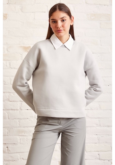 Never More Bisiklet Yaka Oversize Sweatshirt Mavi