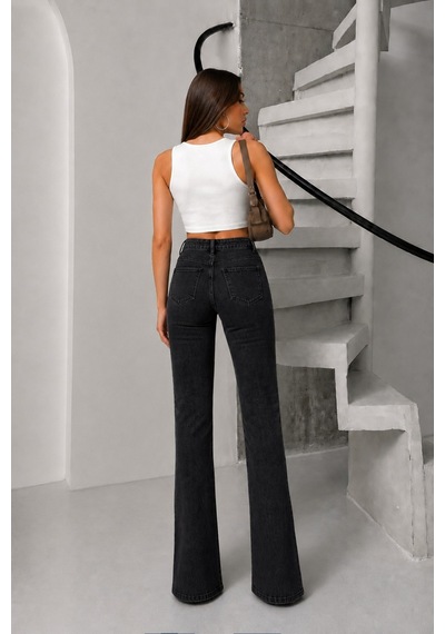 Bluemarlin Likralı Esnek Paça Yırtmaçlı İspanyol/flare Denim Pantolon Siyah