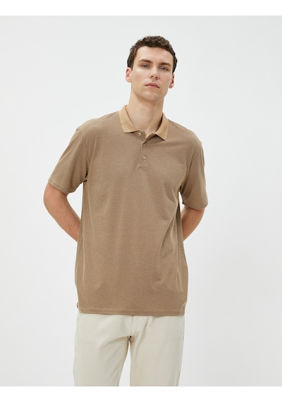 Koton Basic Polo Yaka Tişört Düğmeli Kısa Kollu Bej 3Sam10151Mk 3Sam10151Mk055 Ekru