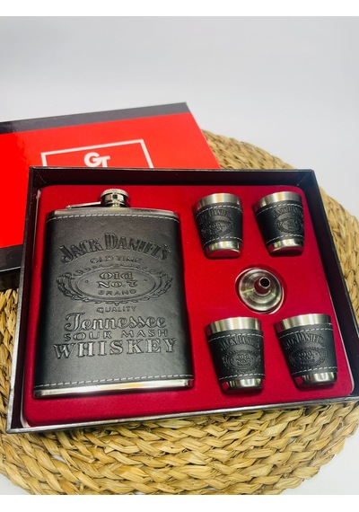 JackDanils Metal Matara Seti 4 Bardaklı/Deri Kaplı