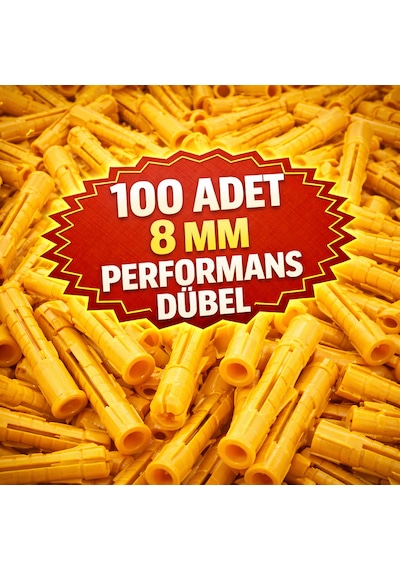 8 Mm Plastik Dişli Roket Dübel Sarı Güçlü Tutuş Tuğla & Beton Duvar Uyumlu 100 Adet