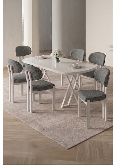 Opss 90x168 Beyaz Mdf Masa, Metal X Ayak, Metal Sandalye, 6 Kişilik Mutfak Masası Takımı Ve Yemek Masası Takımı Antrasit Opss 90x168 Beyaz Mdf Masa, Metal X Ayak, Metal Sandalye, 6 Kişilik Mutfak Masası Takımı Ve Yemek Masası Takımı Antrasit
