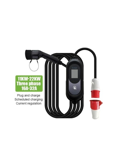 V2 22kw 32a Taşınabilir Tip-2 Ev Şarj Cihazı, 5m Kablo, 3 Faz
