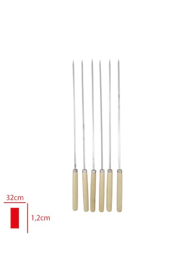 Metal Şiş Seti 6 Adet 32cm Ahşap Saplı Mangal Şiş Takımı Barbekü Şişi Çelik Şiş