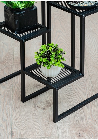 Uykula Metal Dekoratif 4 Raflı Çiçeklik Standı Saksı Standı Saksılık Siyah 65 Cm