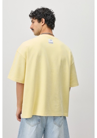 Vamos Oversize Baskılı Tişört V70-184 Sarı