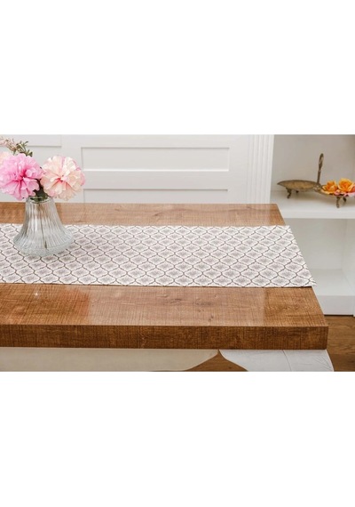 Melisa Damask Baskılı Duck Kumaş Kreme Kahve Runner 40x140 Cm 1419 Kahverengi