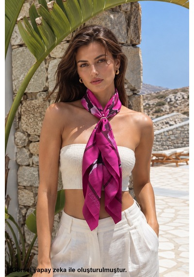 Tarzını Seç Fuşya Flora Çift Taraflı Baskılı Fular 70 X 70 Cm
