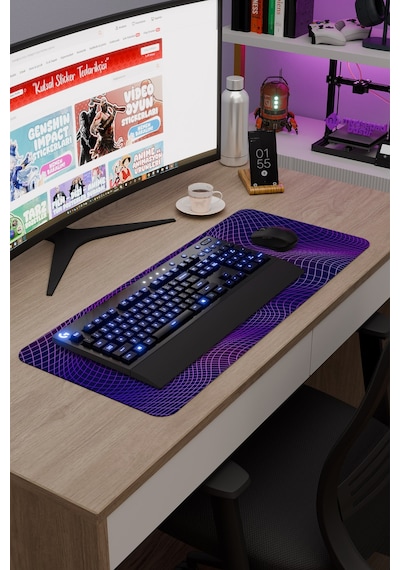 Vaporwave Grid Kaymaz Dikişli Kauçuk Oyuncu Mousepad V3 - 70x30 Xl Gaming Mouse Pad Fare Altlığı