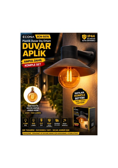 Plastik Dış Mekan Duvar Aplik Ampul Dahil Komple Set 4,5w Rustik Balon Amber Led Ampul E27dekoratif Bahçe Duvar Apliği ,modern Tasarım,retro Siyah Duvar Lambası Aplik Komple