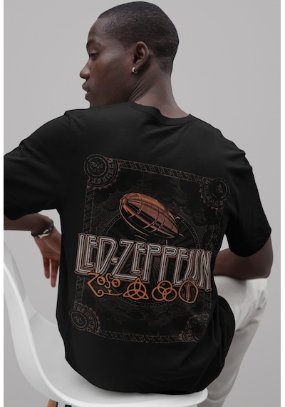 Led Zeppelin Sırt Baskılı Unisex Oversize Rock Metal Müzik Grubu Siyah