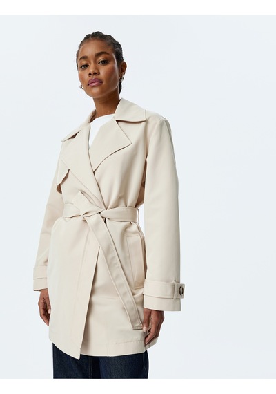 Koton Gabardin Kumaş Kemerli Cepli Kruvaze Trençkot Taş 5sak00044ew Taş