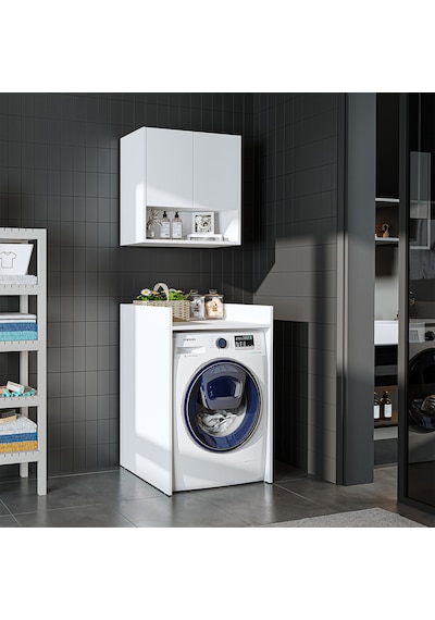 Çamaşır-kurutma Makinesi Dolabı+ Üst Dolabı, Beyaz 65 Cm Mat Beyaz