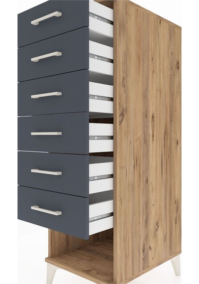 Kronos Dolap Tek Raflı 6 Çekmeceli 44x59x134 Çam-antrasit Atlas Çam