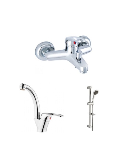 Erce Mix Banyo ve Kuğu Lavabo Bataryası sürgülü Duş Takımı Krom