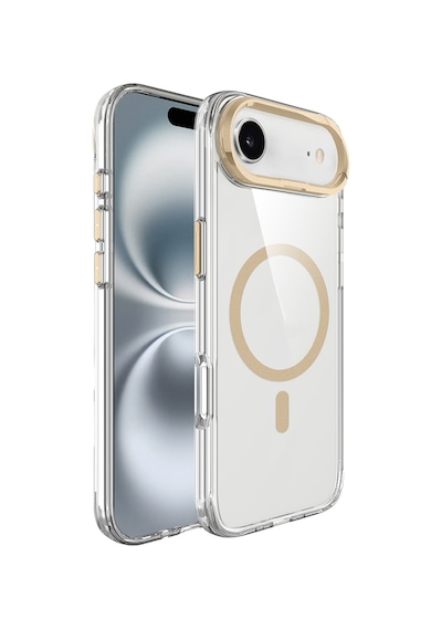 Nourthkiingdom Apple Uyumlu iPhone 17 Air Kılıf M-safe Şarj Özellikli Airbagli Kamera Standlı Zore Azor Kapak - Gold Gold