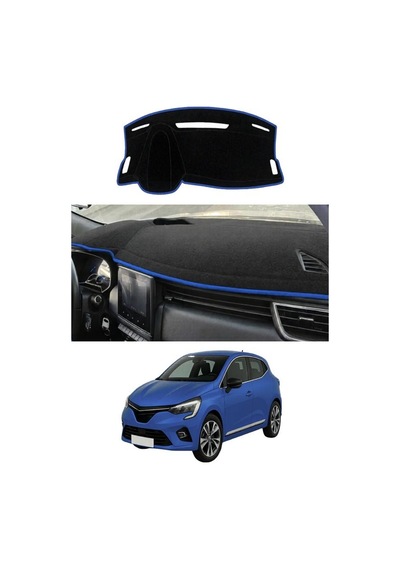 Renault - Clio 5 2019+ Uyumlu Torpido Koruma Kılıfı - Mavi Şeritli