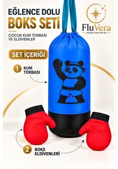 Çocuk Boks Seti Kum Torbası Ve 2 Adet Boks Eldiveni Mavi Siyah