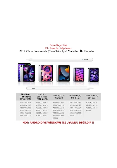 Apple Uyumlu iPad  Pro 4. Nesil M2 2022 11 Inç Stylus Yazım Çizim Için Avuç Içi Reddetmeli Dokunmatik Kalem