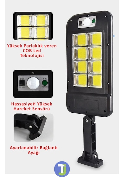 Technojet 8 Gözlü 160 Ledli Solar Bahçe Aydınlatma Kumandalı Güneş Enerjili Sokak Lambası Projektör