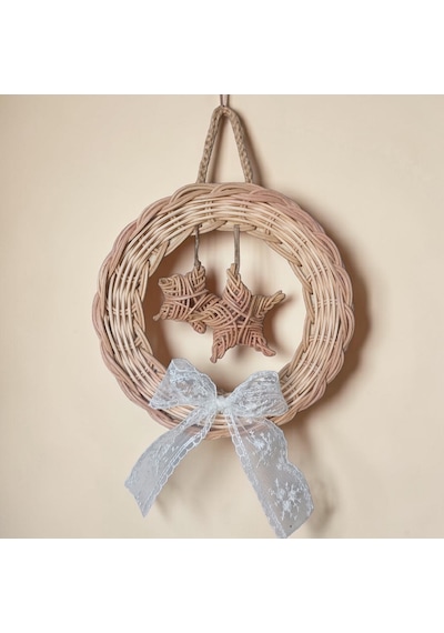Handanrattan El Örgüsü Rattan Kapı Süsü - Yıldız Ve Çan Figürlü Bohem Duvar Dekorasyonu İkili Set: Yıldız 22 Cm & Çan 27 Cm