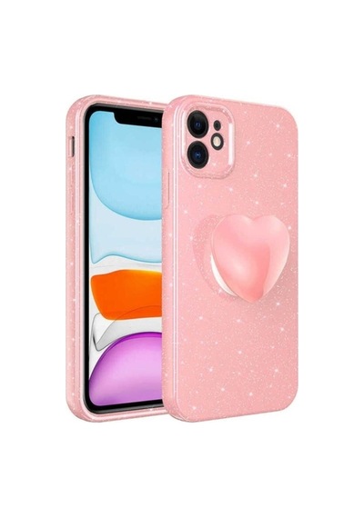 Apple Uyumlu iPhone 11 Kılıf Kamera Korumalı Simli Pop Soketli Lüks Zore Koton Soketli Kapak Pembe