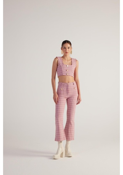 Holly Lolly Tüvit Kumaş Crop Tweed Büstiyer Pembe