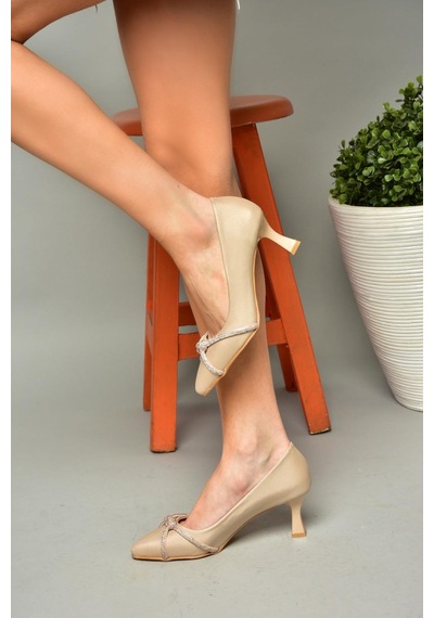 Fox Shoes S246061604 Ten Kumaş Kalın Topuklu Kadın Abiye Ayakkabı Ten