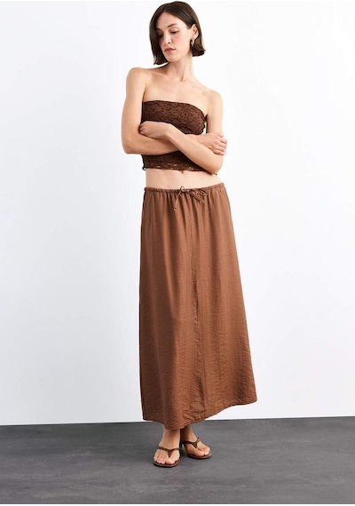 Defacto Relax Fit Beli Lastikli Dokuma Midi Etek G0437ax25smbn214 Kahve
