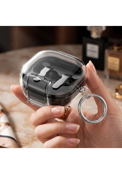 Caseonn Samsung Galaxy Buds 4 Kılıf Stand Özellikli Kilitli Mika Koruma Şeffaf