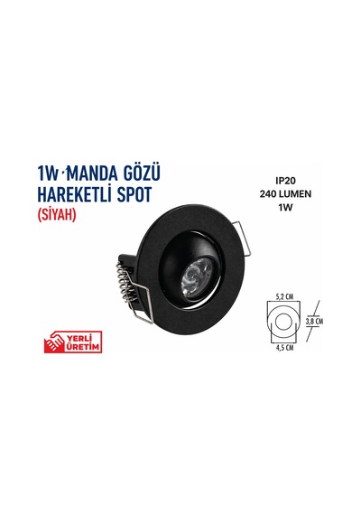 Lampist 1w Hareketli Manda Gözü Siyah Spot Yeşil