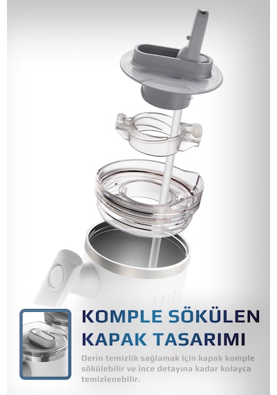 Fika Lumi Patentli Döner Kulplu Sızdırmaz Çift Ağızlıklı Çelik Termos 950 Ml Beyaz