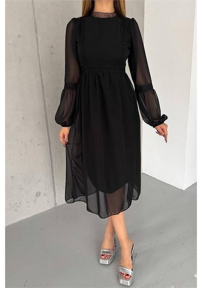 Neşeli Butik Kadın Siyah Midi Boy Astarlı Şifon Elbise Nbk2024 Siyah Neşeli Butik Kadın Siyah Midi Boy Astarlı Şifon Elbise Nbk2024 Siyah
