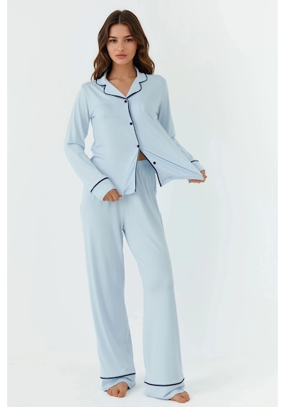 Hiccup Gömlek Yakal Ekstra Yumuşak Rahat Kesim Uzun Kollu Pijama Takımı Bebek Mavisi