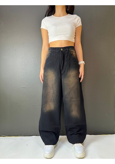 St.poll Vintage Eskitme Unisex Baggy Jean Pantolon Kahverengi