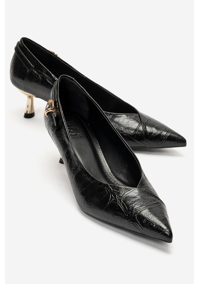 Luvi Shoes Archel Siyah Baskı Kadın Alçak Topuklu Ayakkabı