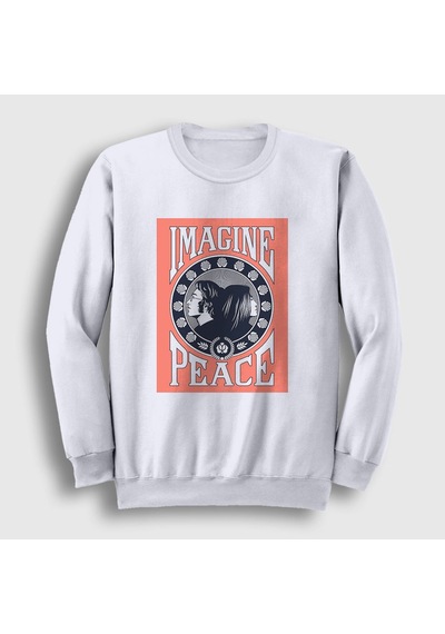 Presmono Unisex Peace Beatles John Lennon Sweatshirt Beyaz