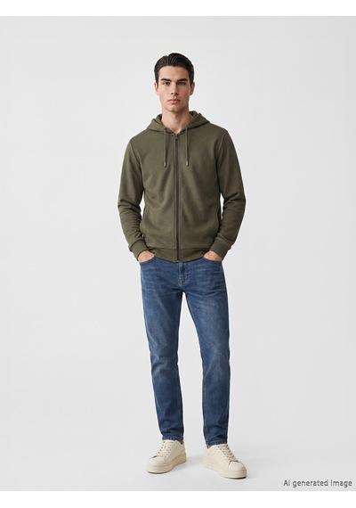 Lcwaıkıkı Basic Haki Erkek Fermuarlı Sweatshirt